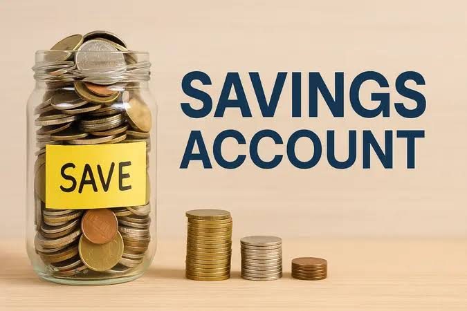 A savings jar labelled "Save" next to stacked coins